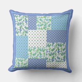 Grön FauxPatchwork Snowdrops för blått och Polkas Kudde