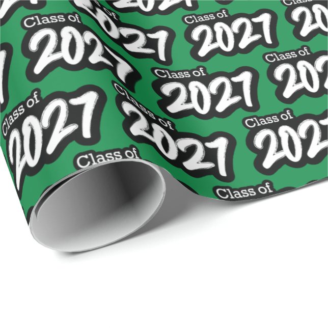 Grön fet pensel Klass 2027 Presentpapper (Rullad Hörn)