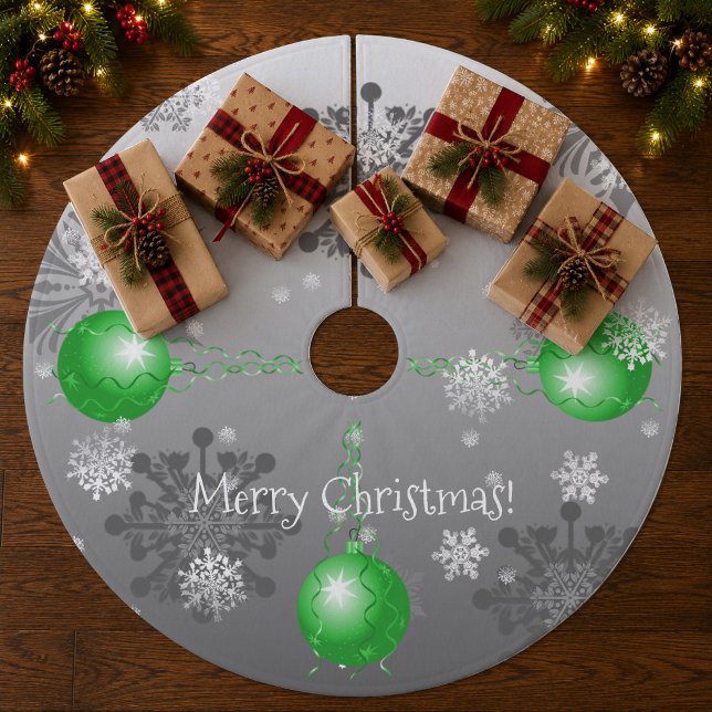 Grön fin julgransrock julgransmatta borstad polyester (Green Fancy Christmas Ornament Tree Skirt)