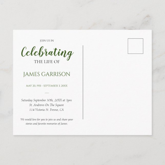 Grön firande av livet med fotominne vykort (Baksida)