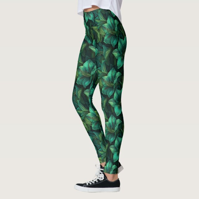 Grön Fitness Mode Amaryllis Lyxpresenter För  Leggings (Vänster)