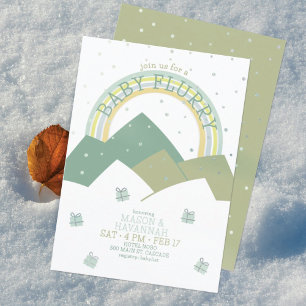 Grön fjällsnöstorm för baby shower-kort inbjudningar