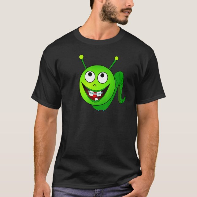 Grön Fjäril Caterpillar Med Tandställning T Shirt (Framsida)