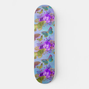Grön Fjäril Lila Ros Trädgårdsmönster Mini Skateboard Bräda 18,5 Cm