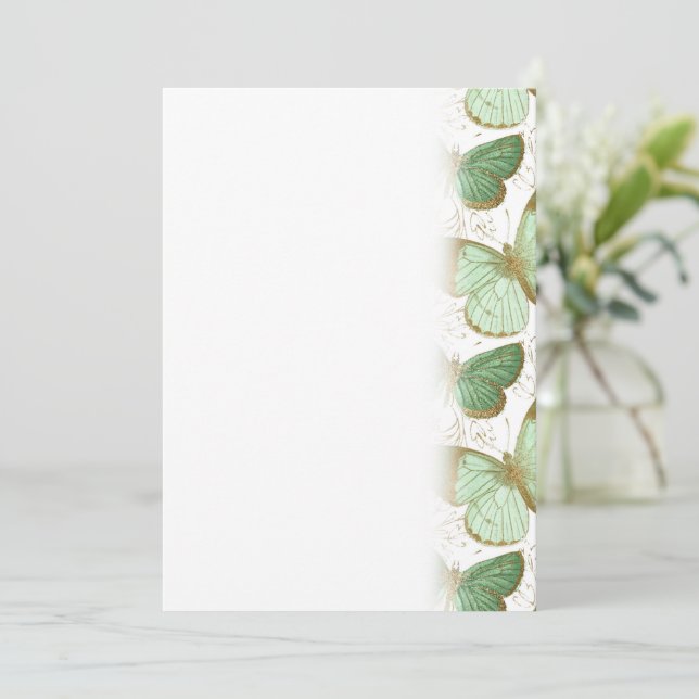 Grön Fjäril Vit Blommig Blomning Spara Datumet (Stående Fram)