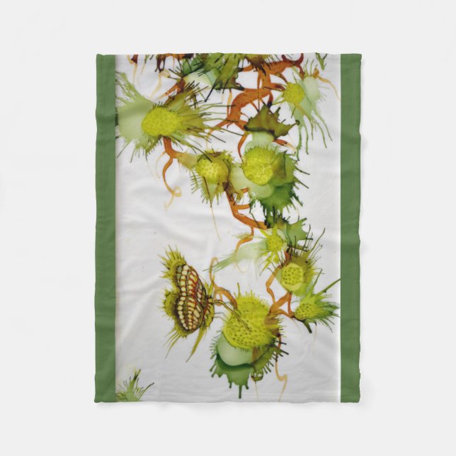 Grön fjärils- och fruktullfilt fleecefilt (Framsidan)