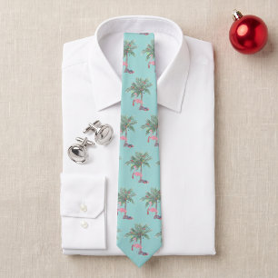 Grön Flamingo I Santa Hatt med Palmer & Ljus Slips