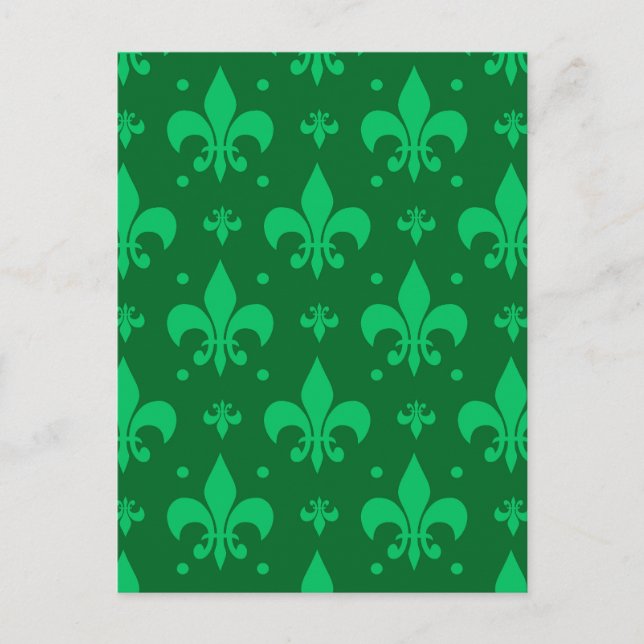 Grön Fleur-de-lis mönsterdesign  Vykort (Framsida)