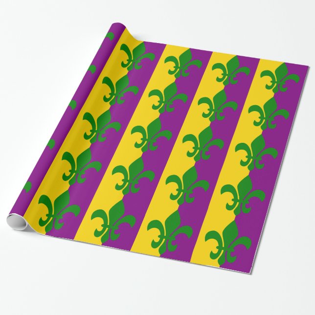 Grön Fleur de Lis Presentpapper (Utrullad)