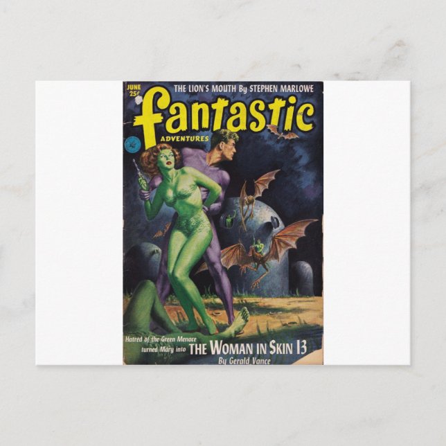 Grön flicka vs ankafladdermöss vykort (Framsida)