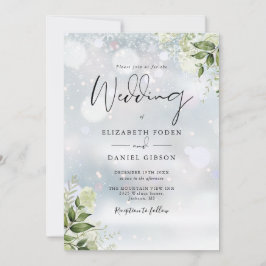 Grön flora elegant monogram vinterbröllop inbjudningar