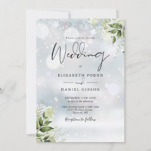 Grön flora elegant monogram vinterbröllop inbjudningar