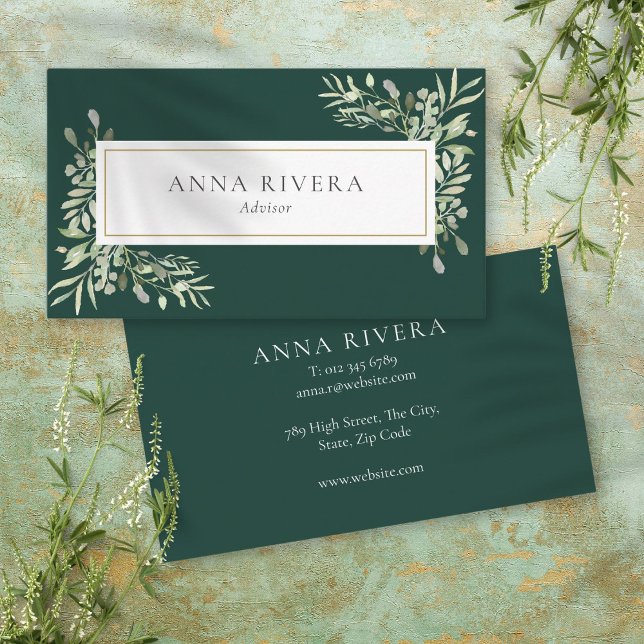 Grön flora guld geometrisk professionell visitkort (Greenery Floral Gold Geometric Professional Business Card)