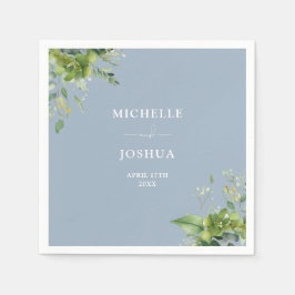 Grön flora modern dammig blå bröllopsdekoration pappersservett