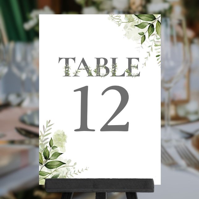 Grön flora typografi Bordskort (Greenery Floral Typography Table Number)
