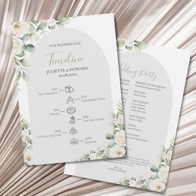 Grön Floral Botanisk Bröllopstidslinje Program (Skapare uppladdad)