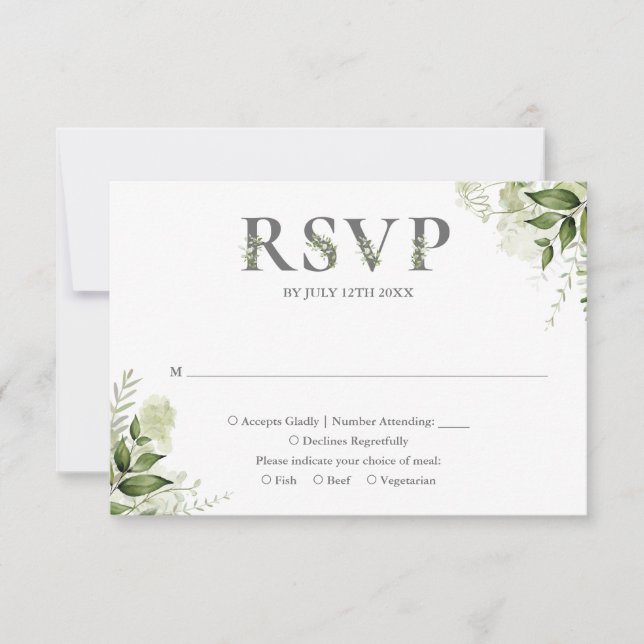 Grön floral typografi bröllop OSA kort (Framsida)