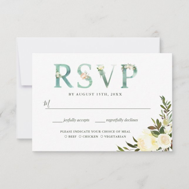 Grön floral typografi bröllop RSVP-kort OSA Kort (Framsida)