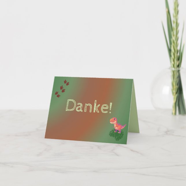 Grön födelsedags tacksamhetskort med dinosaurie tack kort (Framsida)