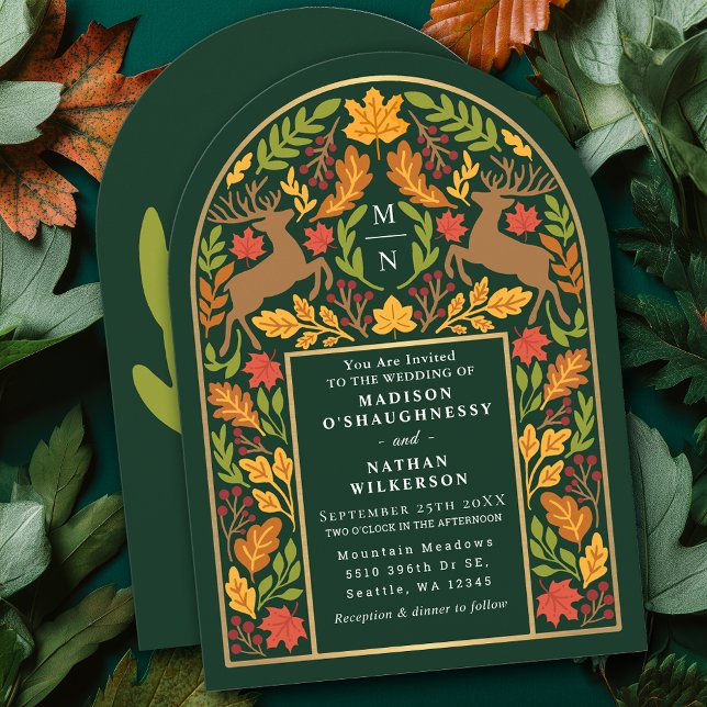 Grön Förtrollad Skogsbröllopsbåge Inbjudningar (Skapare uppladdad)