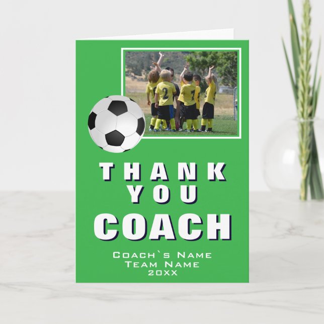 Grön Fotboll Tack Coach Lag Fotokort Kort (Framsida)