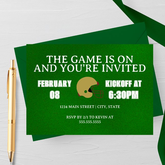 Grön fotbollskvällsinbjudan inbjudningar (The Game is On Modern Football Watch Party Invitation)