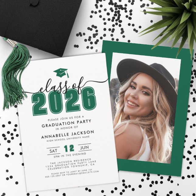 Grön fotobutik examensfest inbjudningar (Green Photo Graduation Party Invitation)