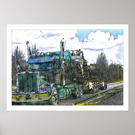 Grön fraktlastbilhuvudväg som kör illustrationen poster