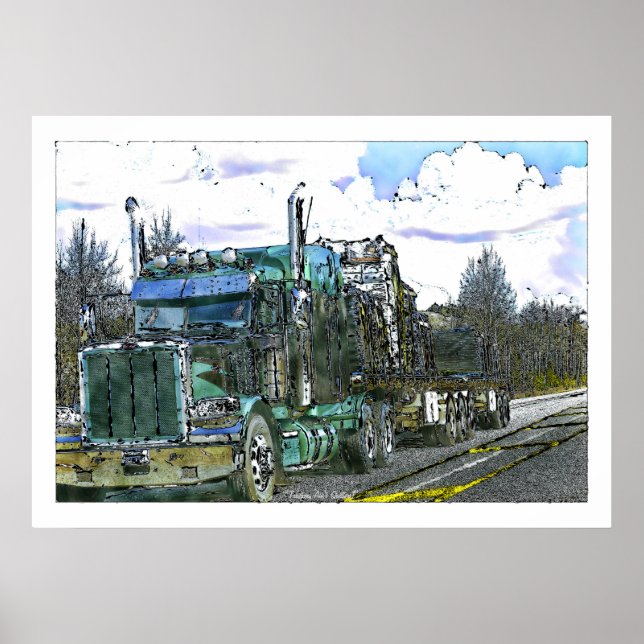 Grön fraktlastbilhuvudväg som kör illustrationen poster (Framsidan)