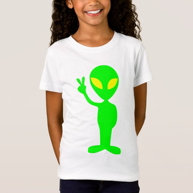 Grön främmande visningfredsteckenillustration tee shirt (Framsida)