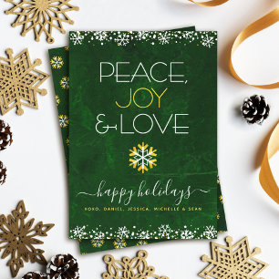 Grön Fred Glädje Kärlek Snöflinga Typografi Fetsti Julkort