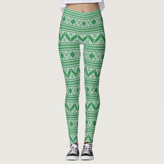 Grön ful jultröja mönster leggings (Framsida)