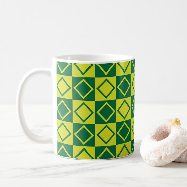 Grön Fyrkantig Diamant Modern Geometrisk Kaffemugg (Med munk)