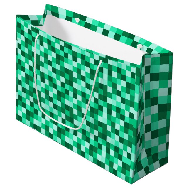 Grön fyrkantig pixelpresentpåse, Grön pixelig (Framsidan Vinklad)