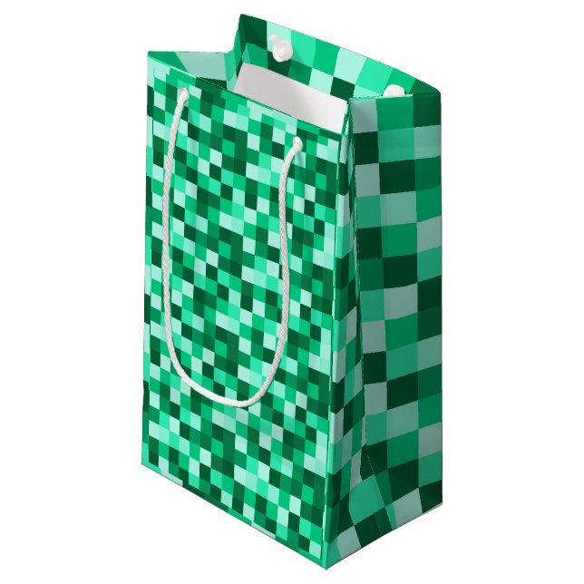 Grön fyrkantig pixelpresentpåse, Grön pixelig (Framsidan Vinklad)