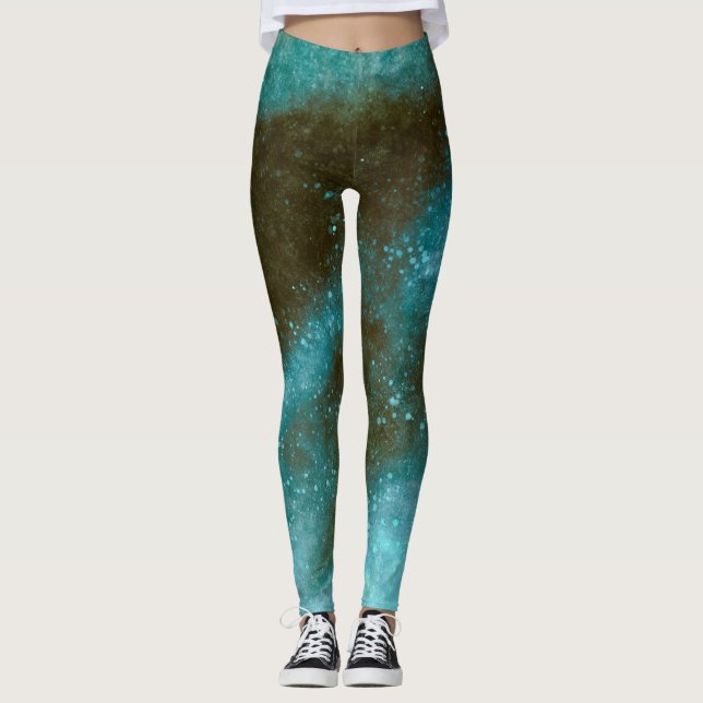 Grön Galaxy Glitter Abstrakt Leggings (Framsida)