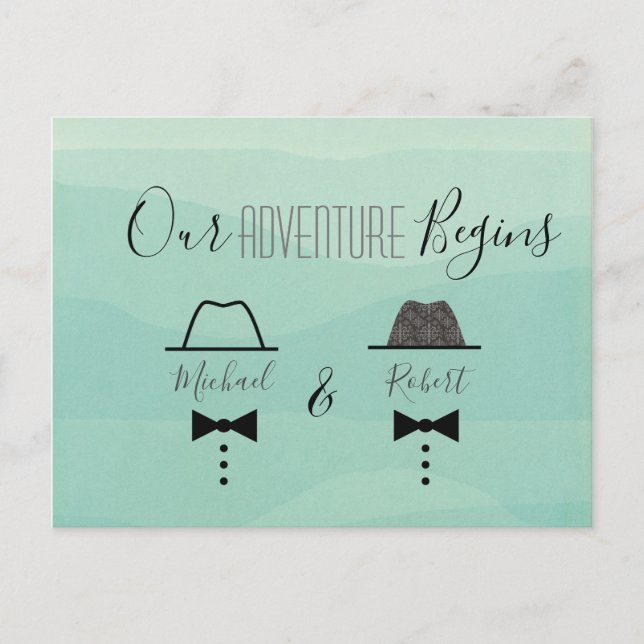 Grön gay bröllops kallelse Spara datumet Meddelande Vykort (Framsida)