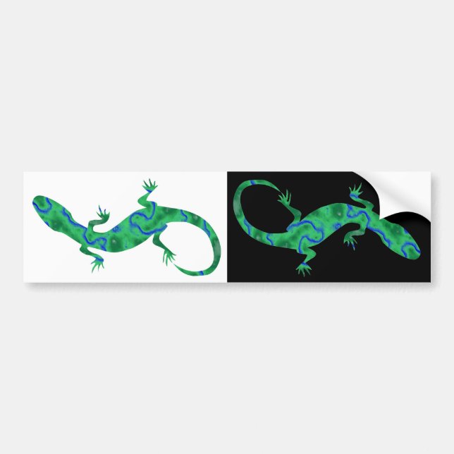 Grön gecko ArtDeco svart och vit Bildekal (Framsidan)