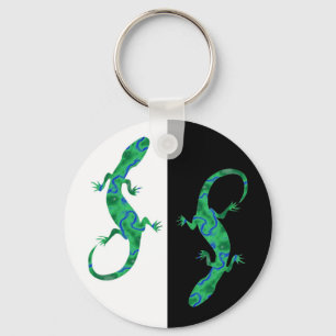 Grön gecko ArtDeco svart och vit Nyckelring