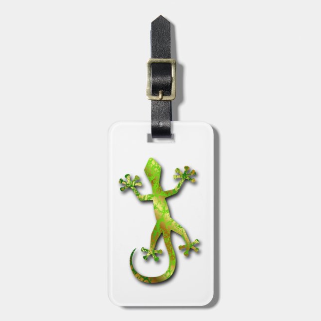 Grön Gecko med det guld- mönster Bagagebricka (Vertikal Framsida)