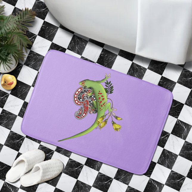 Grön Gecko Tribal Lavendel Röd Badrumsmatta (Skapare uppladdad)