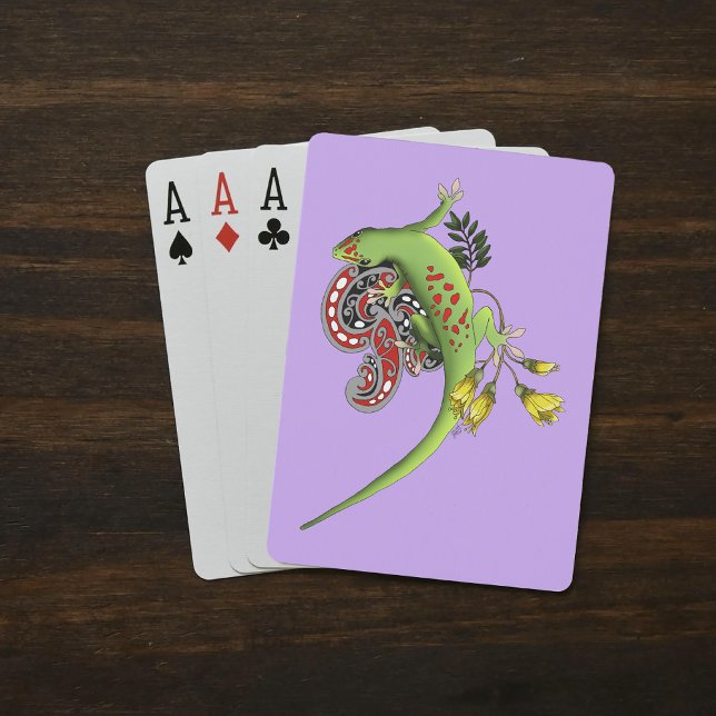 Grön Gecko Tribal Lavendel Röd Casinokort (Skapare uppladdad)