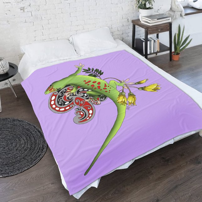 Grön Gecko Tribal Lavendel Röd Fleecefilt (Skapare uppladdad)