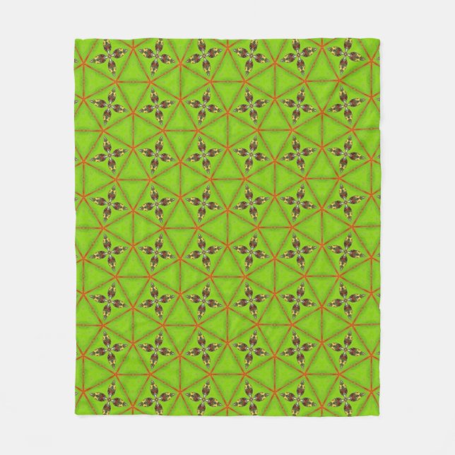 Grön geometrisk mönstrad filt i fleece  (Framsidan)