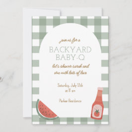 Grön Gingham Baby-Q Barnkalasinbjudan Inbjudningar