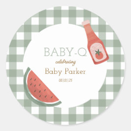 Grön Gingham Baby-Q Cirkulär Klistermärke
