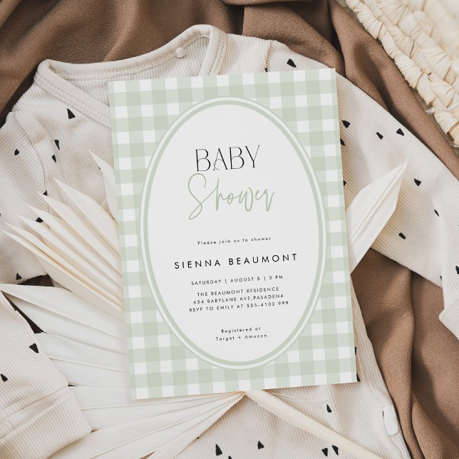 Grön Gingham Barnkalas Inbjudan (Skapare uppladdad)