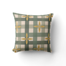 Grön Gingham & blad kastkudde
