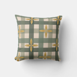 Grön Gingham & blad kastkudde Kudde