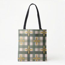 Grön Gingham & Blad Shoppingbag